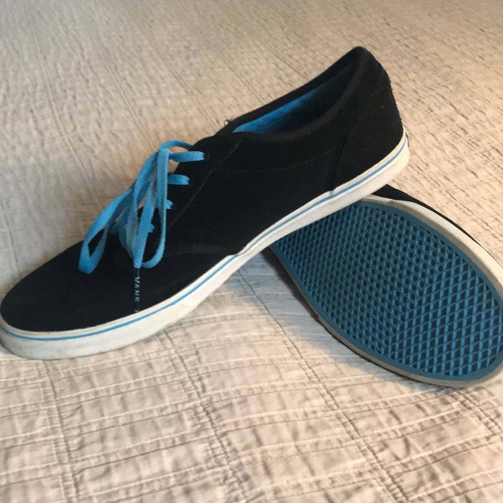 Black Suede Vans with blue trim